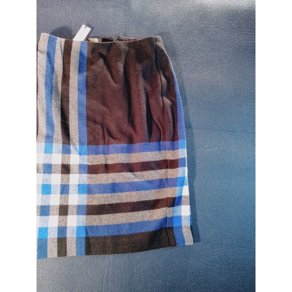 Talbots Straight Skirt Women's Size 4P- Black/Blue Plaid Stripe Wool Blend Lined - Picture 5 of 9